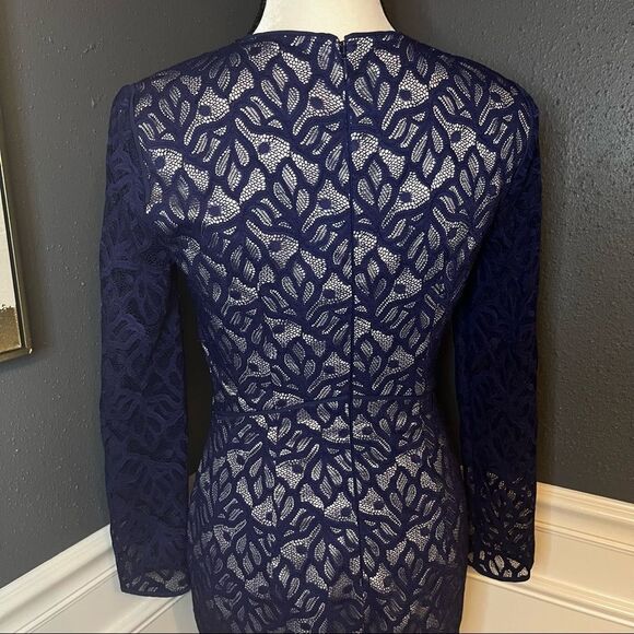 Reiss Fern Blue Lace Long Sleeve Sheath Dress - Picture 8 of 10